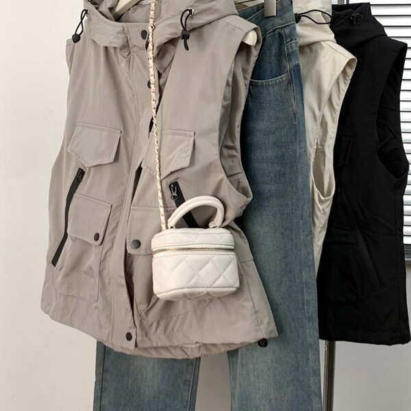 Plus-Size Korean-Style Popular Hooded Vest Jacket for Women, Early Autumn Sleeveless Vest for Plus-Size Women