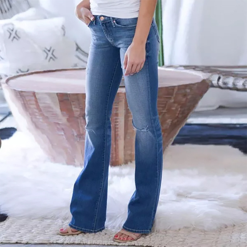 Women's Stretch Slim Ripped Flared Jeans For Women Denim Trousers_voghion.com