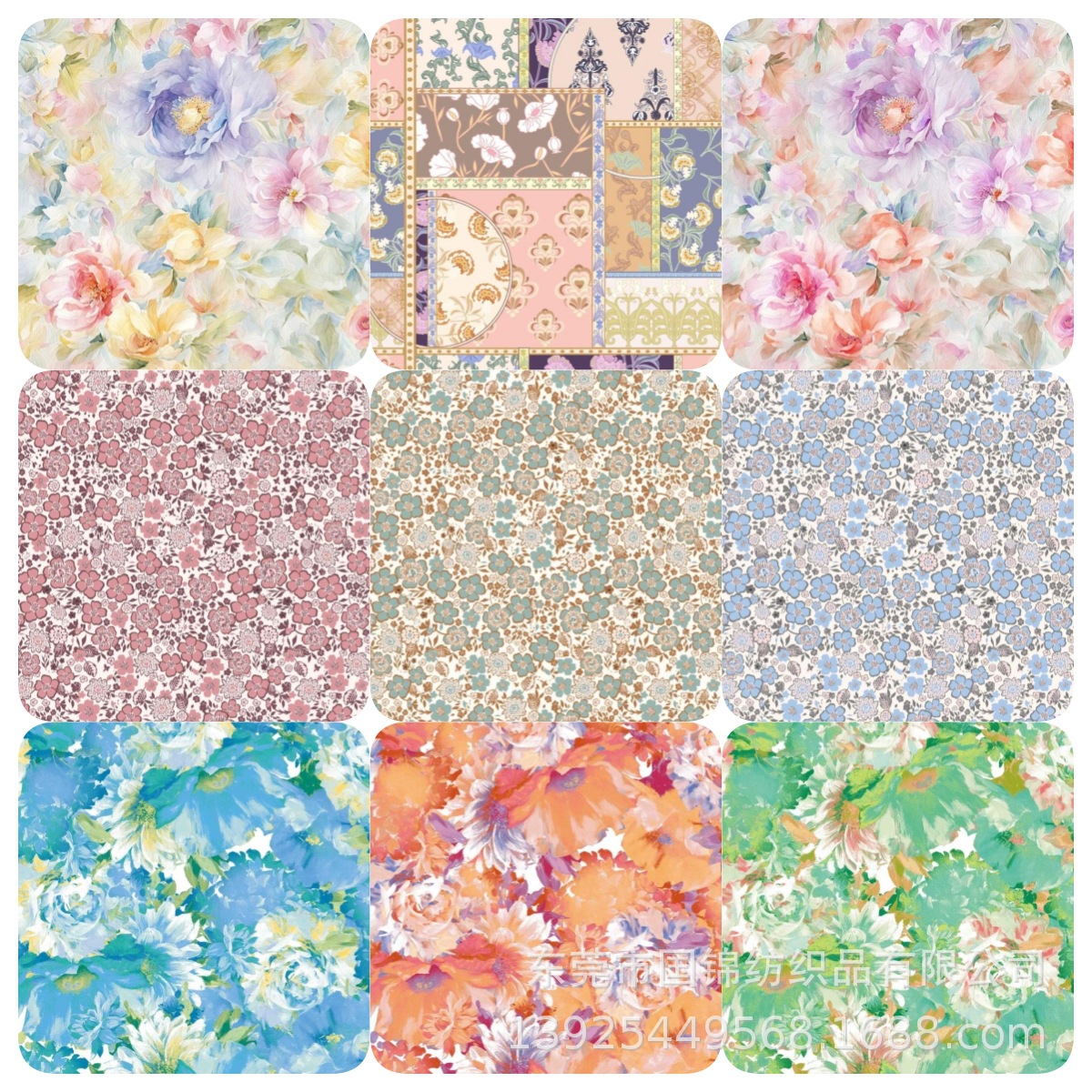 春夏新款田园风印花布 纯棉60支府绸拼图印花 女装衬衣连衣裙面料