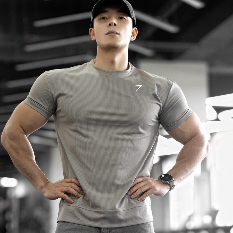 Summer Gym New Muscle Sports Short-Sleeved Men's Fitness Running Training Casual Round Neck Cotton Elastic T-Shirt with Trendy Print Summer Gym New Muscle Sports Short-Sleeved Men's Fitness Running Training Casual Round Neck Cotton Elastic T-Shirt with Trendy Print