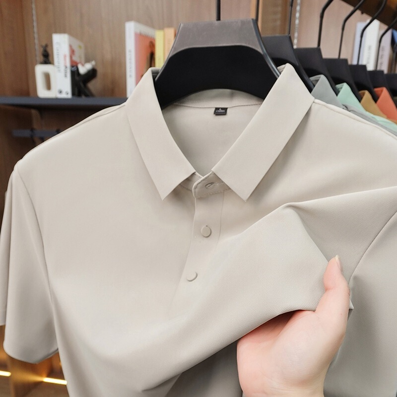Live Broadcast of Seamless Ice-Feel Short-Sleeved Men's Summer Thin Polo Shirt, Half-Sleeved Solid Color Casual Polo Shirt for Men