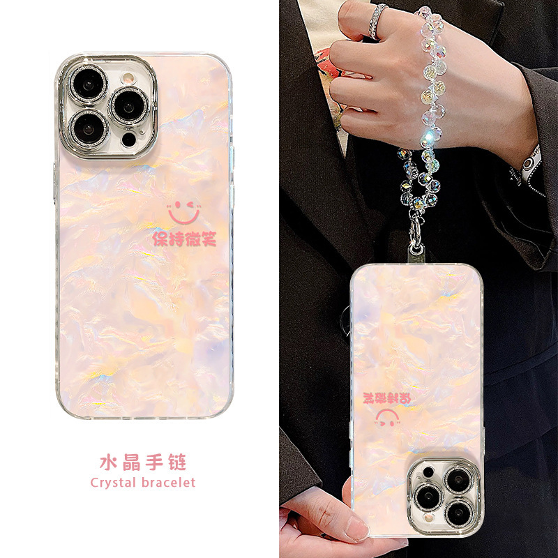 笑脸文字手链适用苹果16promax手机壳iphone13贝壳纹15高级感个性|undefined