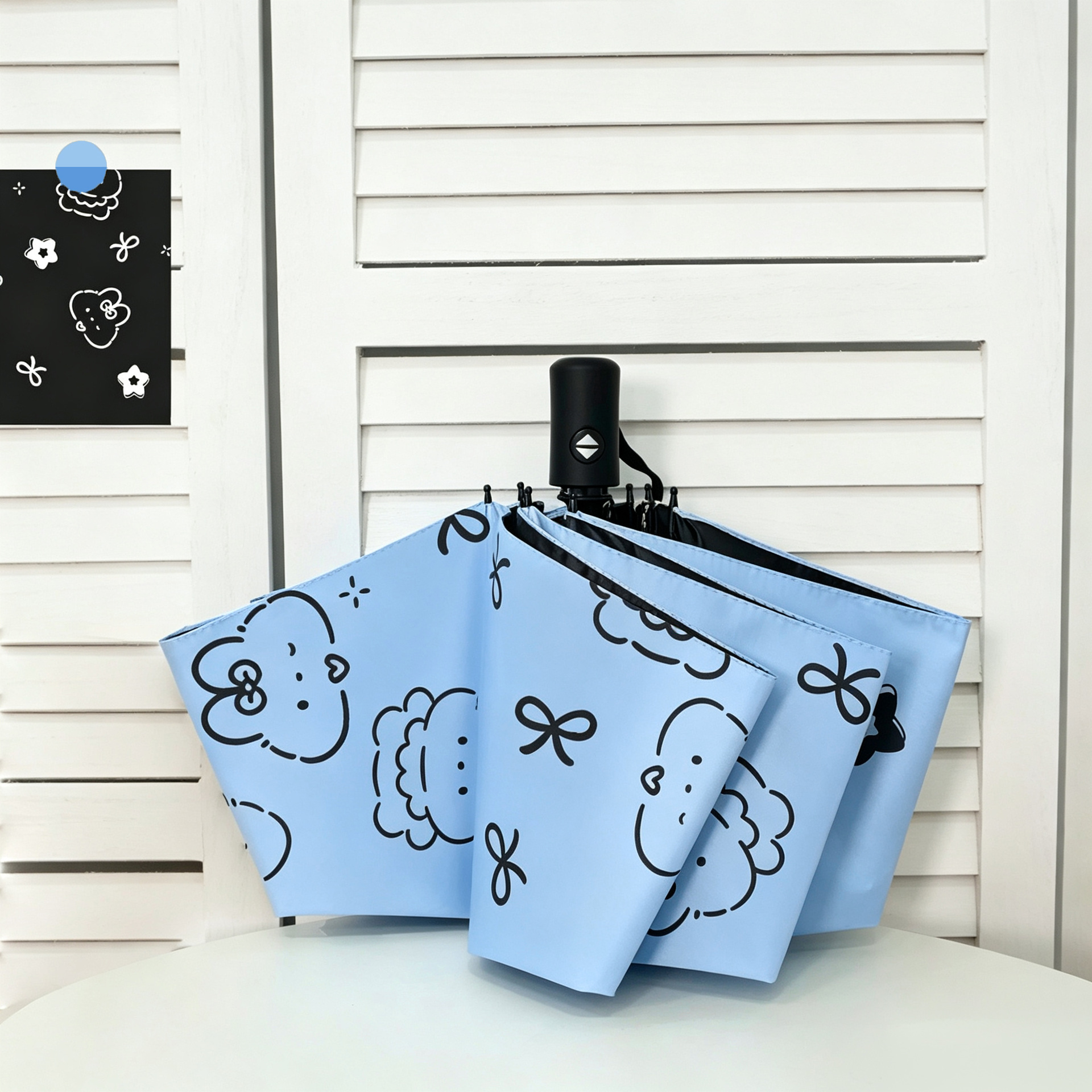 Paraguas totalmente automático al por mayor, de doble uso para sol y lluvia, paraguas plegable con diseño de dibujos animados, paraguas de vinilo con protección solar, protección UV