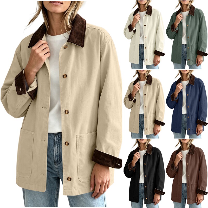 Hot-selling women's fashion color-blocked mid-length coat Hot-selling women's fashion color-blocked mid-length coat