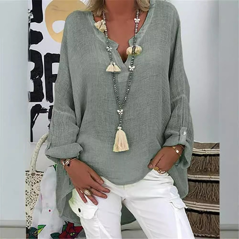 AliExpress Amazon European and American new solid color long sleeve top