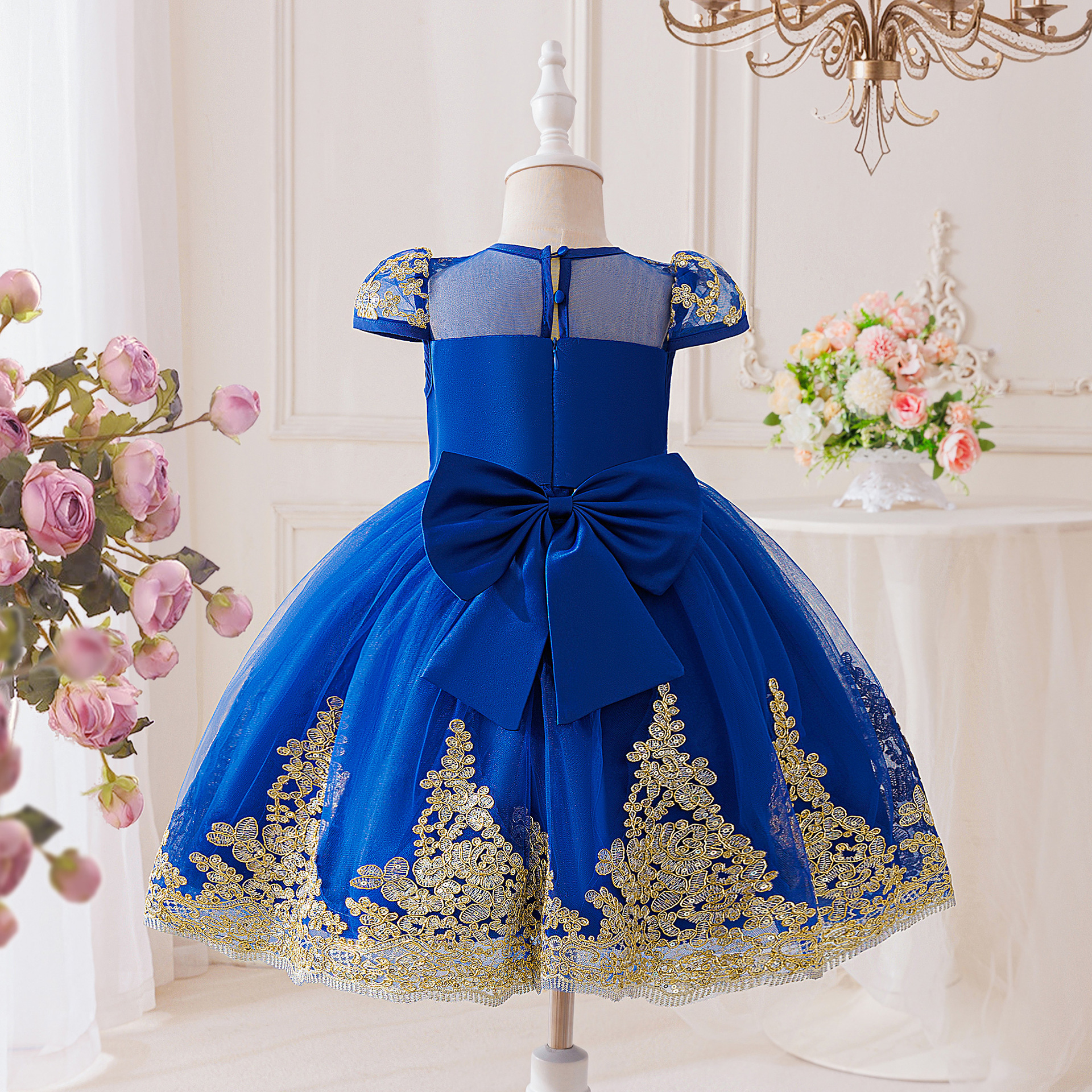 Nuevo vestido de niñas bordado encaje vestido vestido de fiesta vestido de princesa vestido de cumpleaños