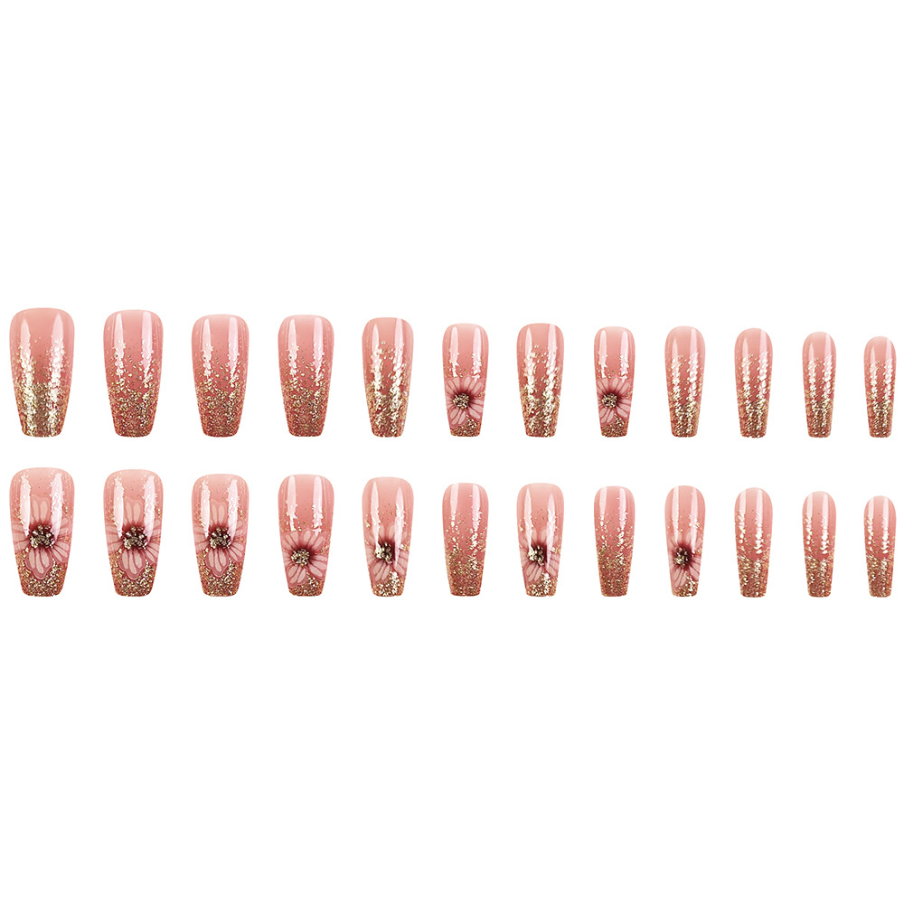 Polvo desnudo Daisy dorado brillante manicure francés suave estilo de hadas desgaste de uñas 24 piezas empaquetadas parches de uñas terminados