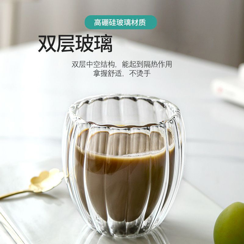 Taza de vidrio de borosilicato con diseño de rayas, doble capa, ideal para café, té o leche, estilo moderno