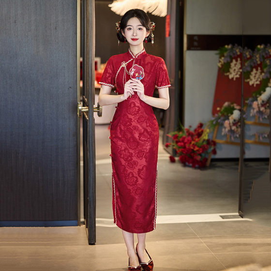 Red Improved Cheongsam 2025 New Young Women's Chinese Style Retro Bride Wedding Engagement Toast Dress Spring and Summer