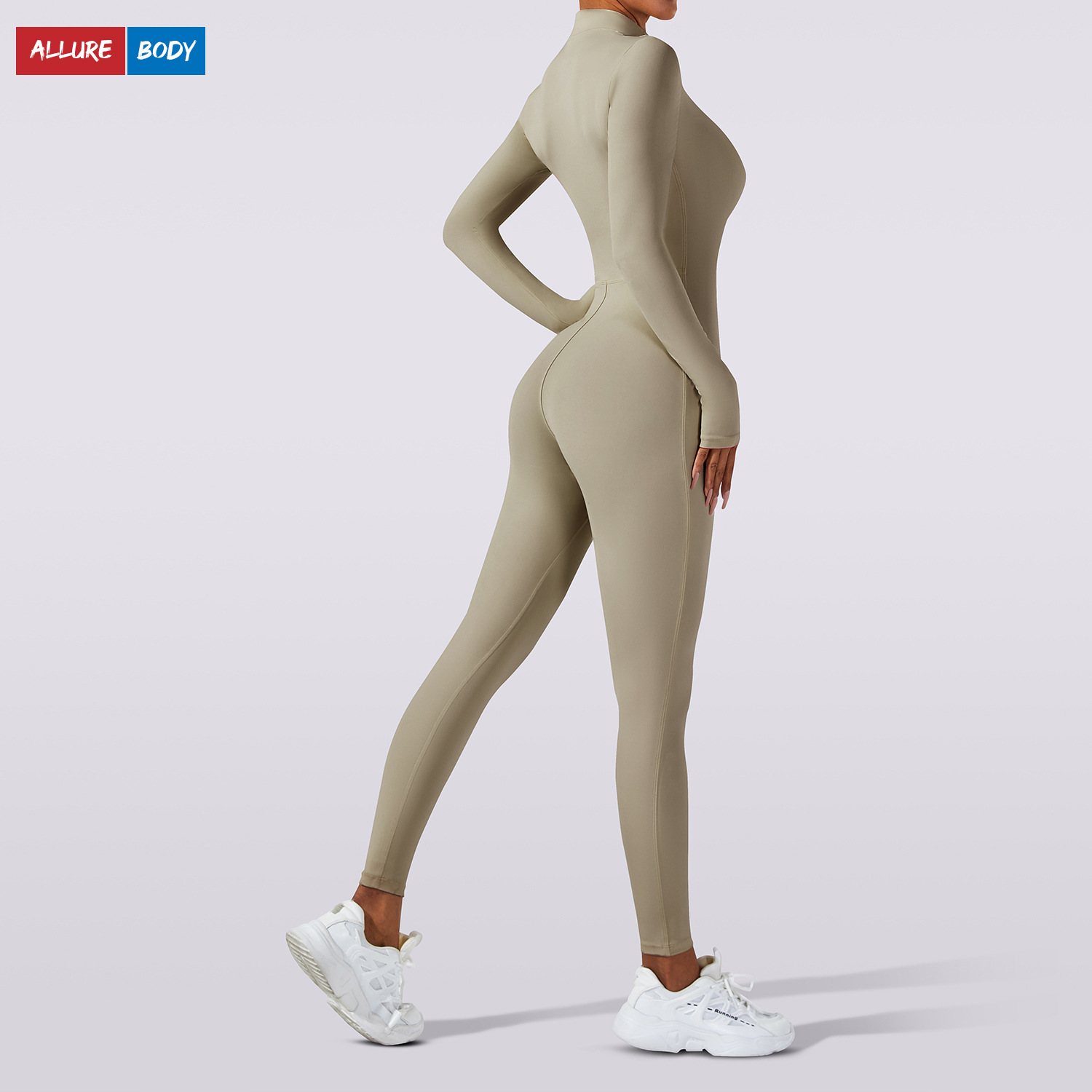 Europa y los Estados Unidos desnudos con cremallera de manga larga, ropa de yoga de alta intensidad, ejercicios de acondicionamiento físico integrados, ropa de yoga apretada