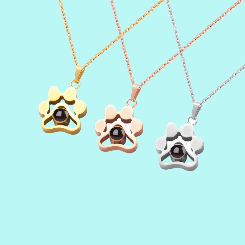 100种语言我爱你项链狗掌印吊坠锁骨链超萌宠物印记个性彩图定 制