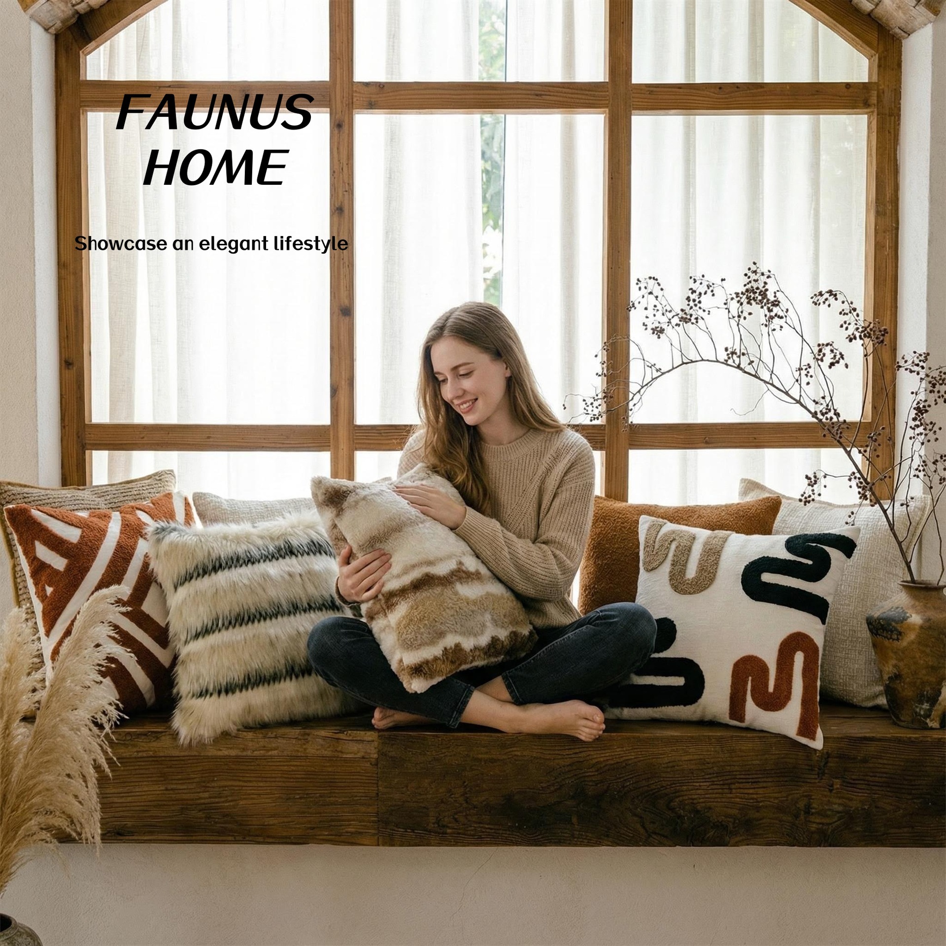 Moderno simple y de alta calidad de peluche de lujo ligero Merad almohada de punto de otoño y invierno sofá almohada de alojamiento de la casa