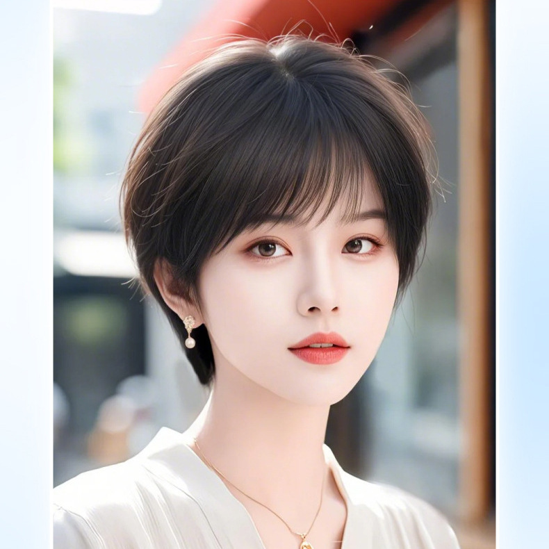 Full Head Wig for Women with Natural Real Hair, High-End Short Hair, Age-Reducing Fluffy Wig Set