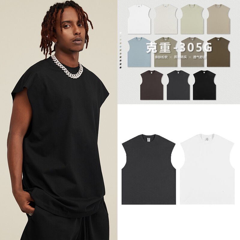 Kanye Kanye High Street Sports Solid Color Loose Waistband Sleeveless T-shirt Casual All-match Vest Men's and Women's Summer Ins Trendy