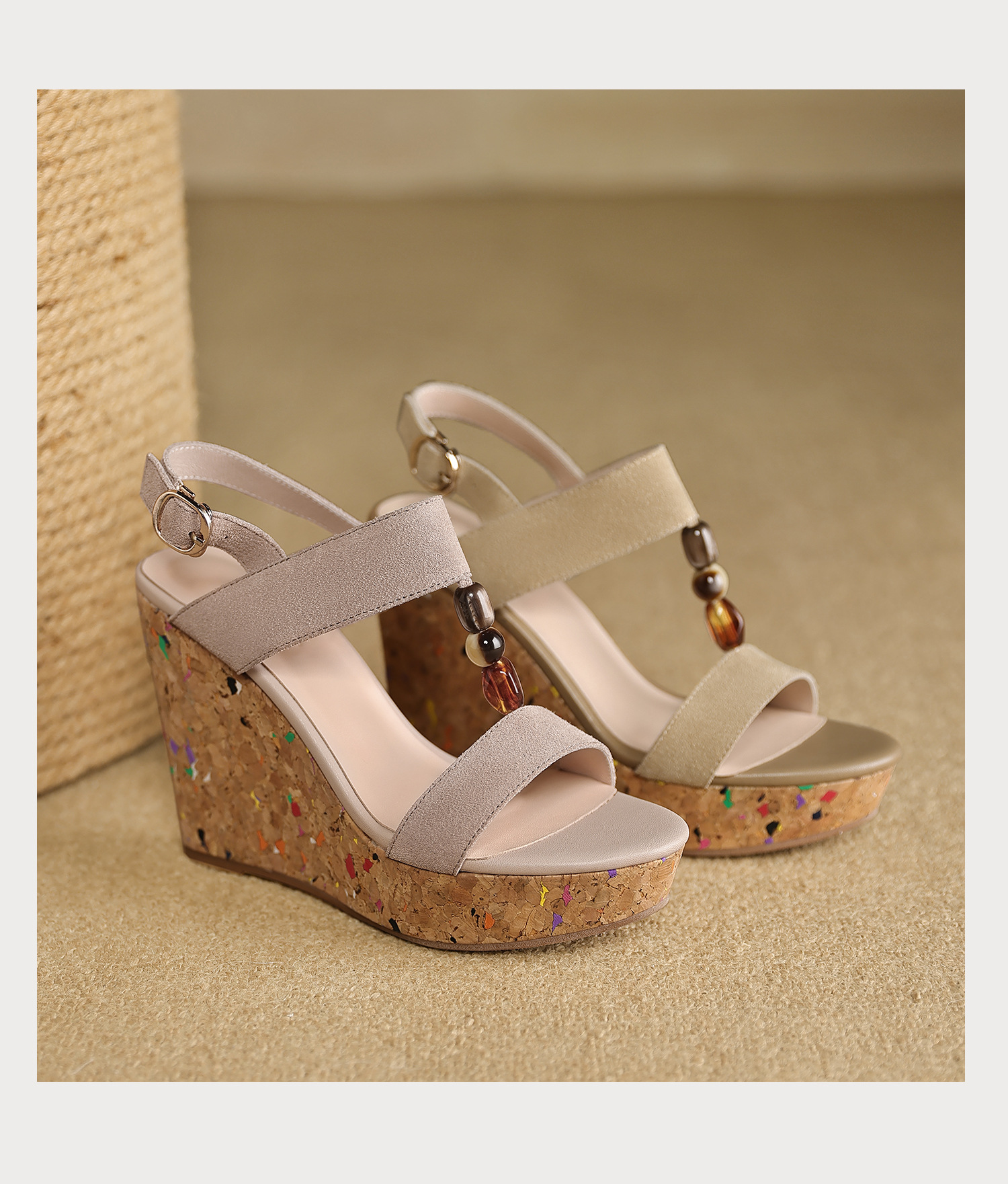 Sandal bohemian đế xuồng cao gót quai ngang hở mũi — màu hồng, màu mơ chi tiết 19