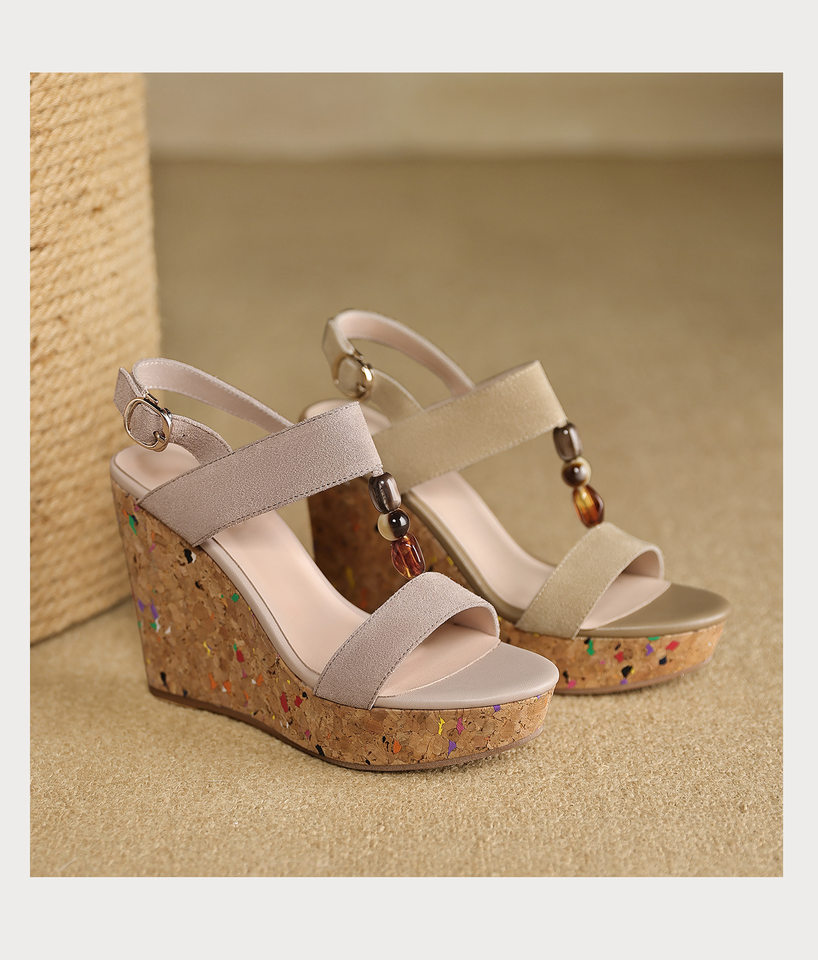 Sandal bohemian đế xuồng cao gót quai ngang hở mũi — màu hồng, màu mơ chi tiết 19