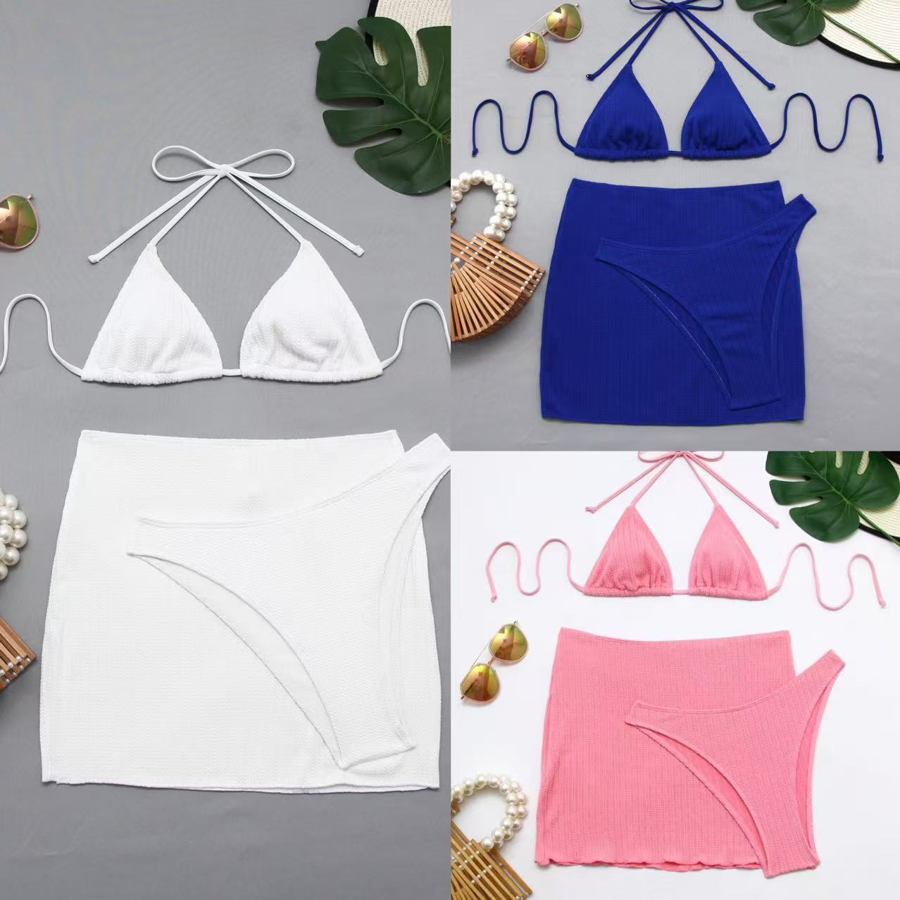 GraceChic GraceChic Solid Color Sexy Bikini Two-Piece Swimsuit For Women High-End Plain Strap Backless Beach Swimwear European And American_voghion.com