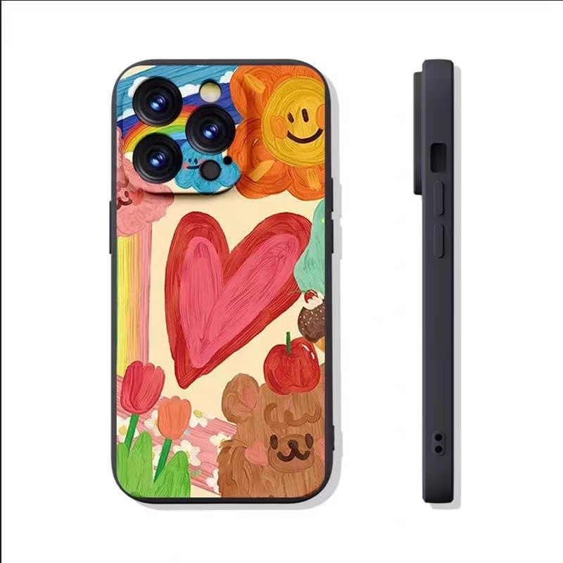 Pintura al óleo graffiti amor oso para Huawei mate40Pro mensajero Apple 16promax funda para teléfono móvil femenino 16p