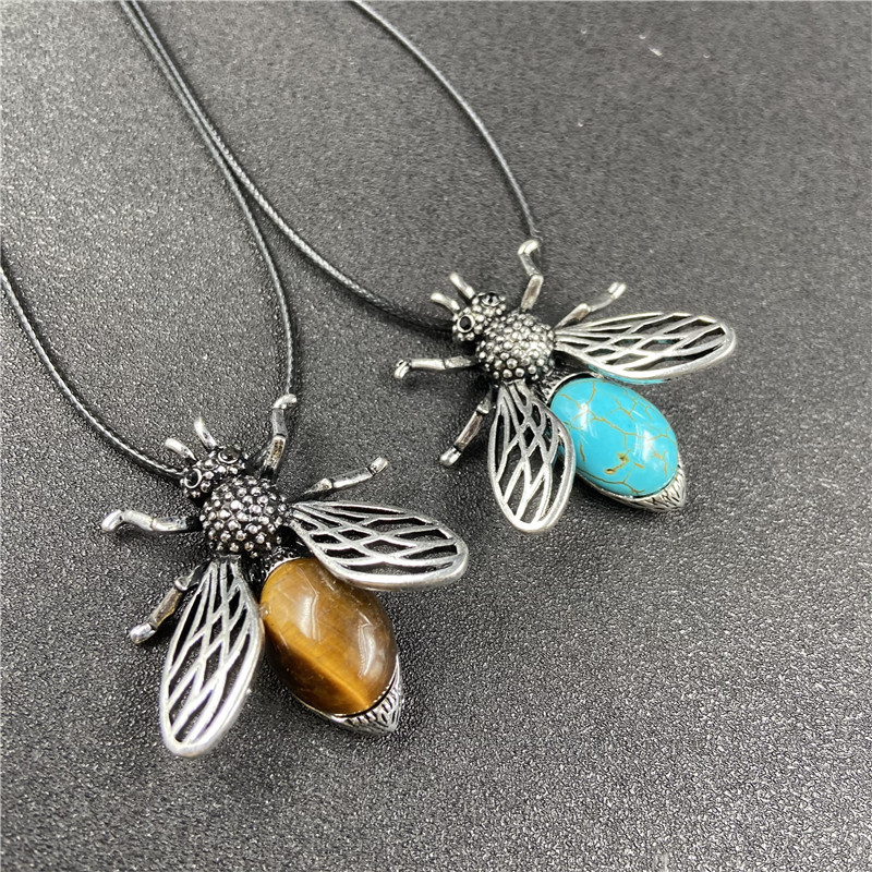 20g Weight Agate Material Polishing Design White, Purple, Blue, Gold Color Little Bee Inlaid Gemstone Necklace Brooch Accessories Corsage 3