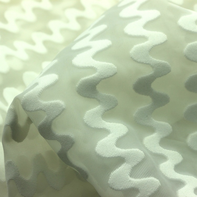 提花3D网眼布针织经编S波浪纹提花毛丝镂空气层三明治网眼布面料