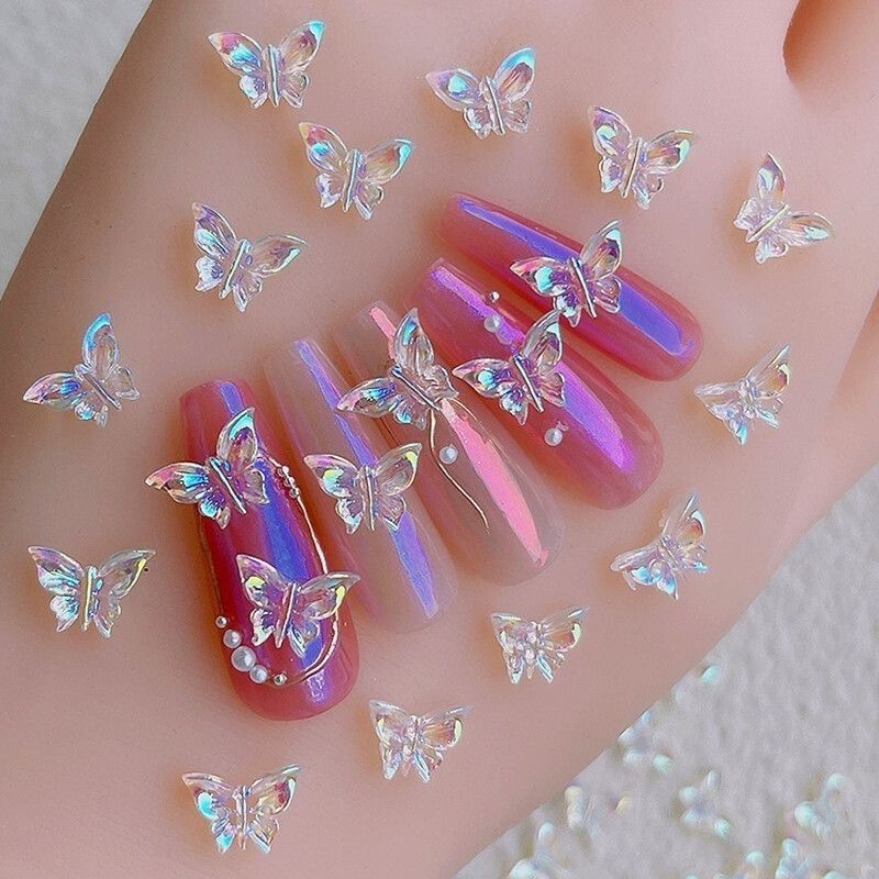 Resin Aurora Butterfly Nail small jewelry wholesale net red explosions diy three-dimensional fairy small butterfly nail decoration