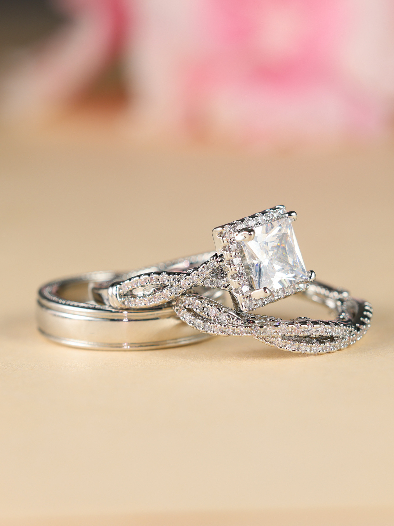 Shine Bright Everyday With Our Stunning Oval CZ Engagement Ring, 925 Sterling Silver Four-prong Setting. Stack With Three-row Cz, Minimalist Matte Geo_voghion.com