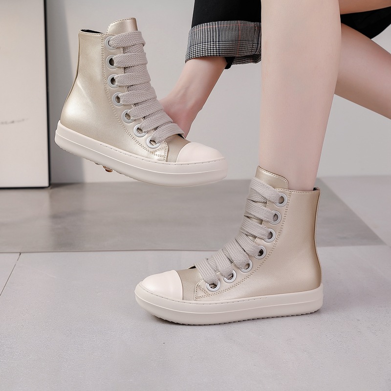 24 Frühling und Herbst Neue europäische und amerikanische grenzüberschreitende Paar High Top Schuhe Dicke Unterseite Schnürung Seitlicher Reißverschluss Damenschuhe_voghion.com
