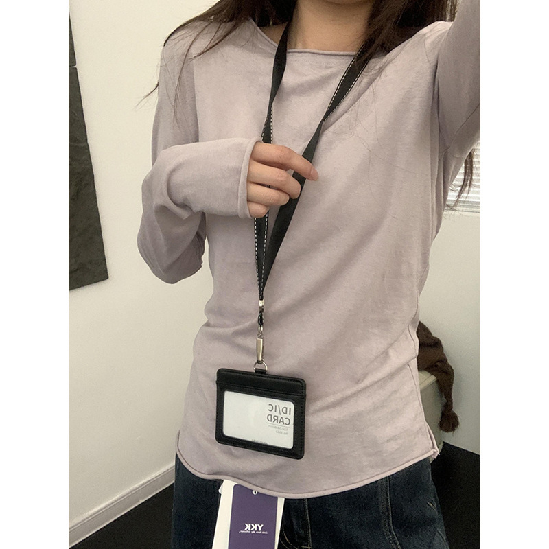 Ou Ruofeng Ins Lavender Thin T-Shirt Women's Korean Style Curled Long-Sleeved Slim Bottoming Top Spring & Fall Sun Protection Blouse