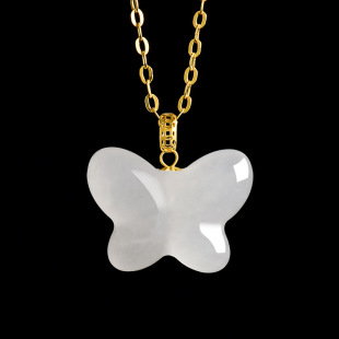 Natural old material Hetian jade white jade butterfly pendant genuine goods 18K gold inlaid jade pendant necklace women wholesale