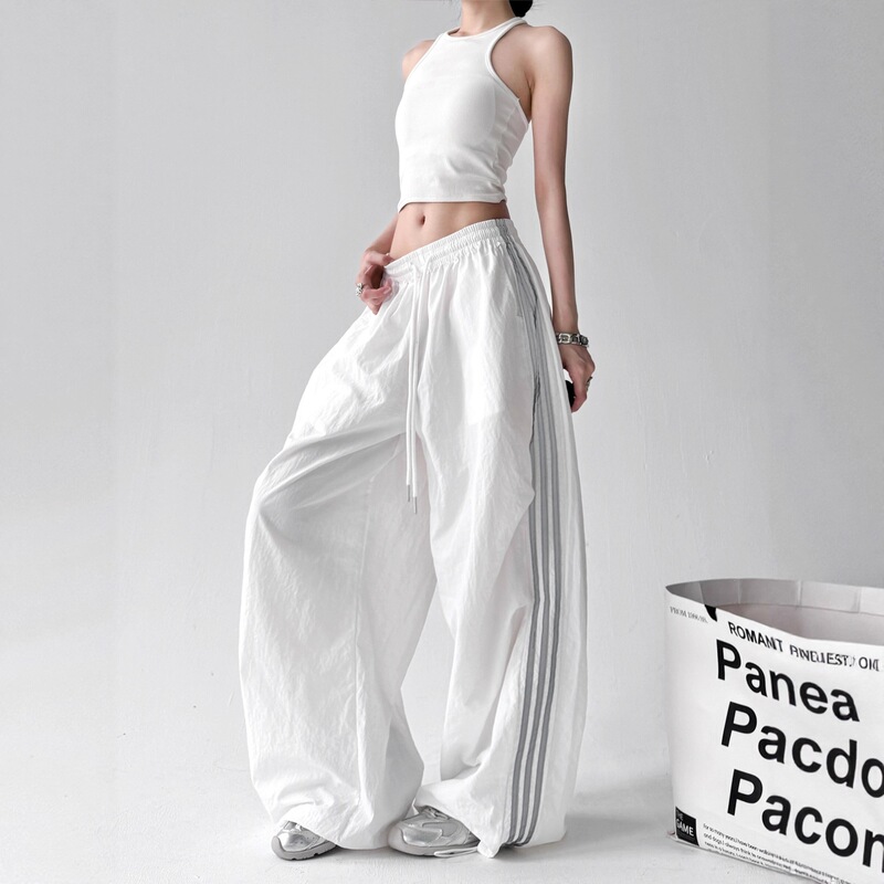 2025 Spring and Autumn New American Style Workwear Casual Pants for Women, Retro Three-Stripe Sports Straight-Leg Jazz Dance Long Pants