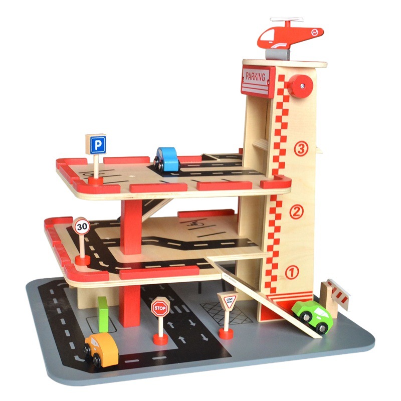 Xinyun juego de estacionamiento de automóviles para niños modelo de juguete de madera escena educativa simulación inercia práctica Asamblea