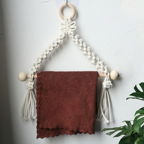 Cross-border exclusive wooden rod woven tissue holder for bathroom and kitchen, creative storage rack, Nordic minimalist wall-mounted decoration