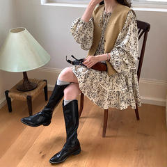 Weisong 衣類レトロレースアップ花柄ドレス女性の 2025 秋の新韓国スタイル多用途ショートスカート