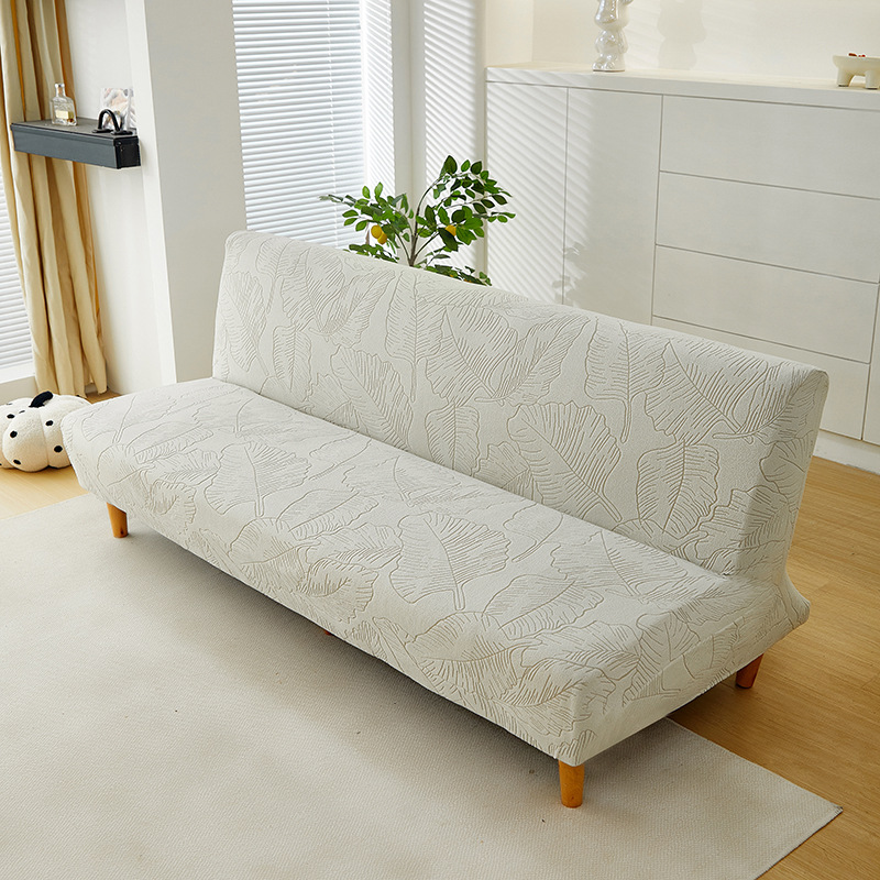 Cubierta de cama de sofá de color sólido antideslizante todo incluido plegable sin reposabrazos Cubierta de sofá antisuciedad de terciopelo jacquard tridimensional
