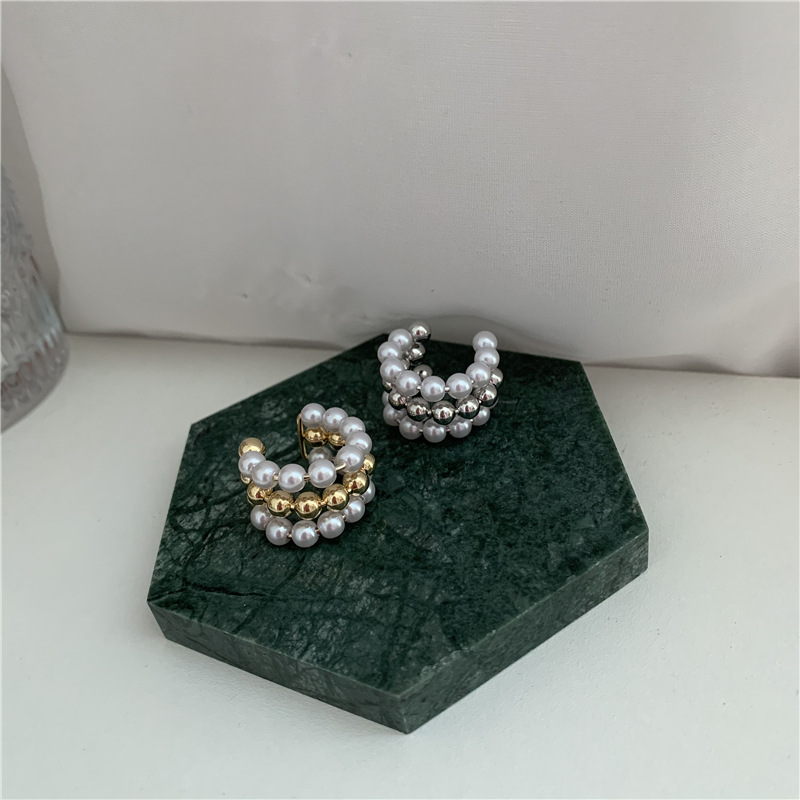 Three-layer Half-circle Metal Pearls   Ear Clips display picture 7