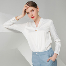时尚V领白色气质女神范长袖衬衫白领上班女简约大气内搭通勤衬衣