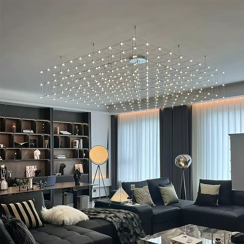 新客厅吊灯高级感满天星萤火虫光立方高端大气网红意式餐厅家用