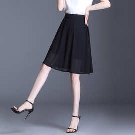 2024夏季新款黑色雪纺短裙半身裙a字裙显瘦气质百搭垂感百褶裙子
