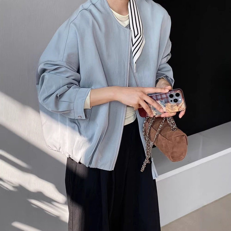 Autumn 2025 New Style Round Neck Loose Casual Sports Baseball Jacket Short Coat for Women Versatile Top
