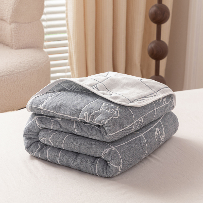(gray simple cat) / 90x 100cm "cotton 6 layer yarn" baby