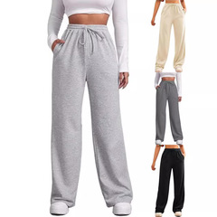 2025 越境貿易アマゾン女性のベルベットスウェットパンツワイドレッグスポーツパンツ弾性ハイウエスト巾着ルーズパンツ