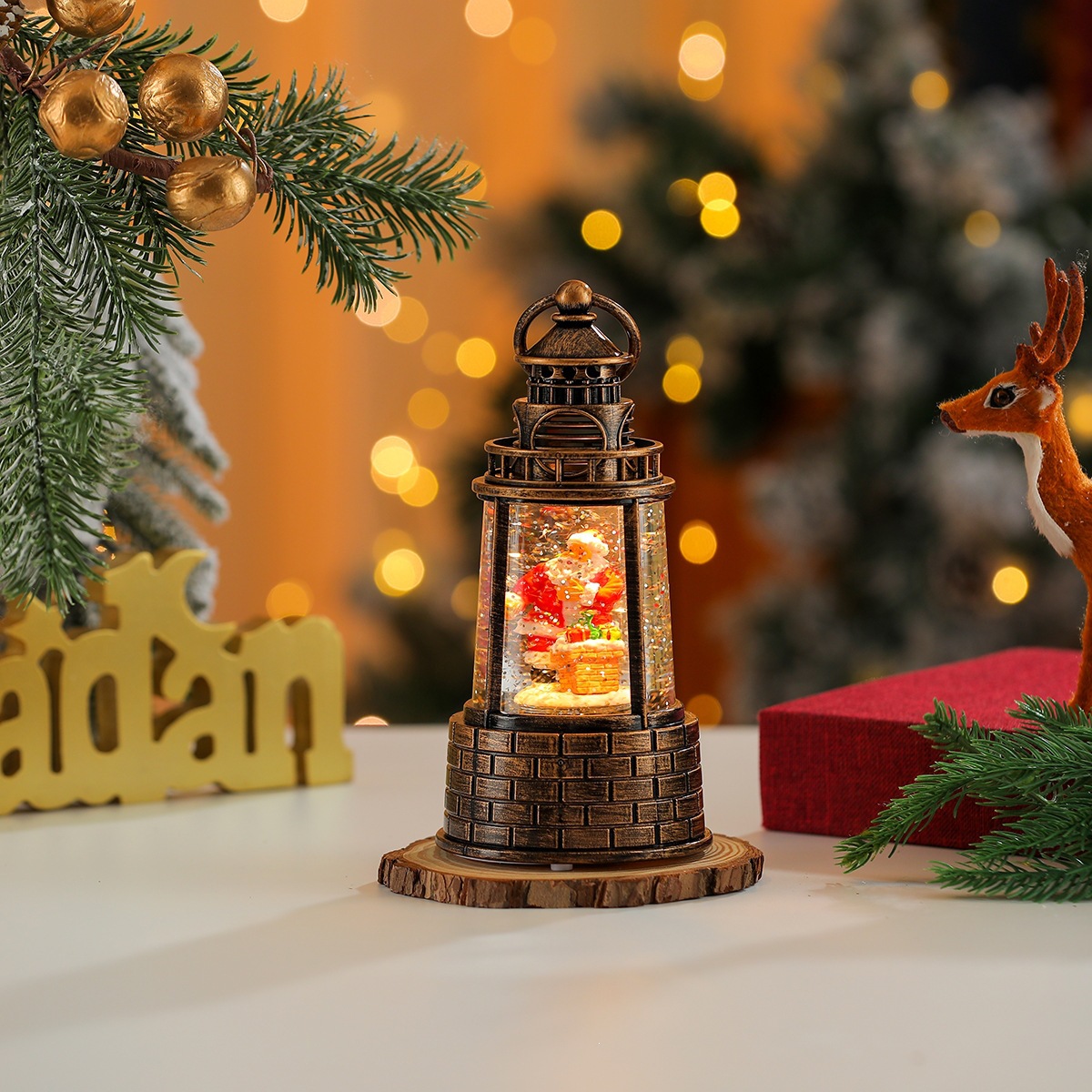 Nueva música de Navidad nieve inyección de agua TV lámpara de noche lámpara de aceite lámpara de caballo decoración de regalos image 21