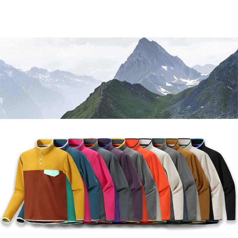 Bata-Style Couple's Half-Zip Fleece Jacket, Color-Blocked Pullover, Double-Sided Stretch Fleece Sweatshirt for Men