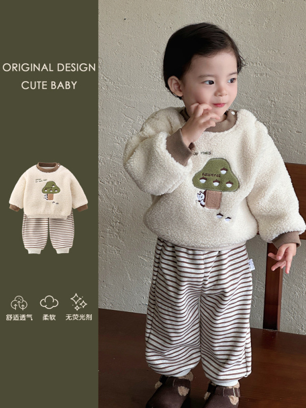 婴幼儿冬季外出服宝宝衣服秋冬款套装帅气可爱加绒卫衣长裤两件套|undefined