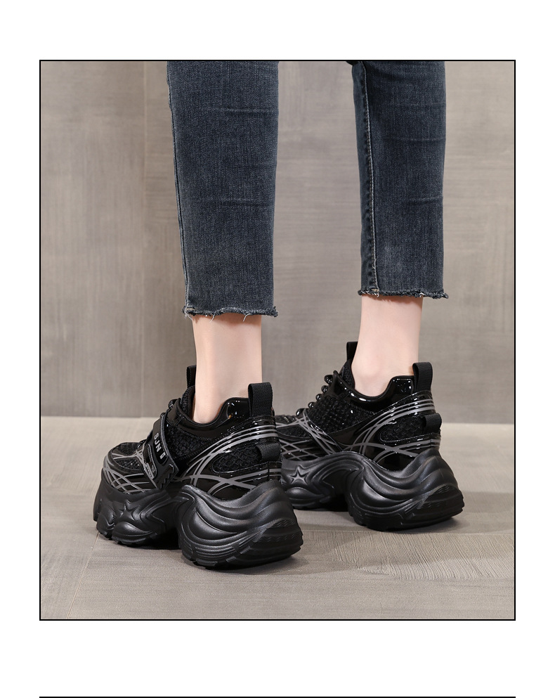 Giày sneaker nữ đế dày platform tăng chiều cao phong cách hot trend — đen chi tiết 16