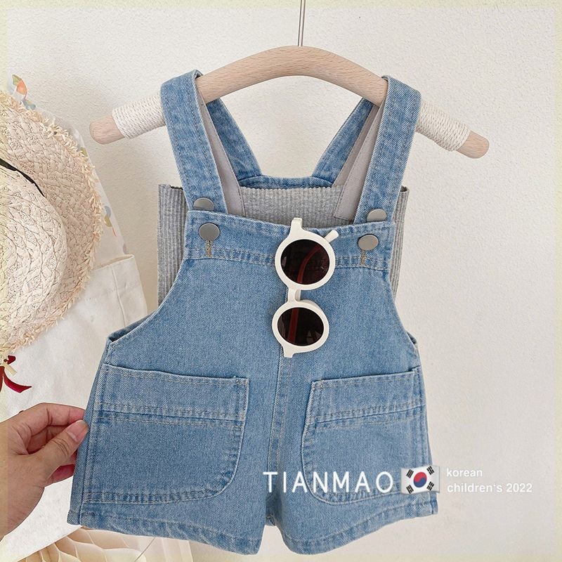 Girls' Denim Overalls Shorts South Korea Children's Wear Baby Boys and Girls Loose Five-point Pants Baby Girls' Casual Pants Summer