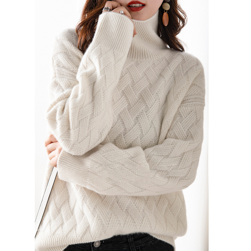 Women's Clothing High Collar Sweater Women Loose Thickened Women Autumn And Winter Mat Knitted Sweater_voghion.com