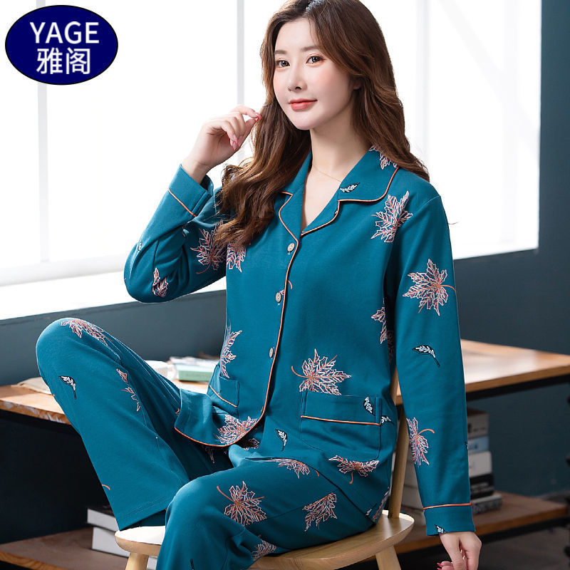 Pijamas de algodón Primavera y otoño de las mujeres chaqueta de manga larga traje de mediana edad y las madres mayores más tamaño al aire libre desgaste del hogar de invierno