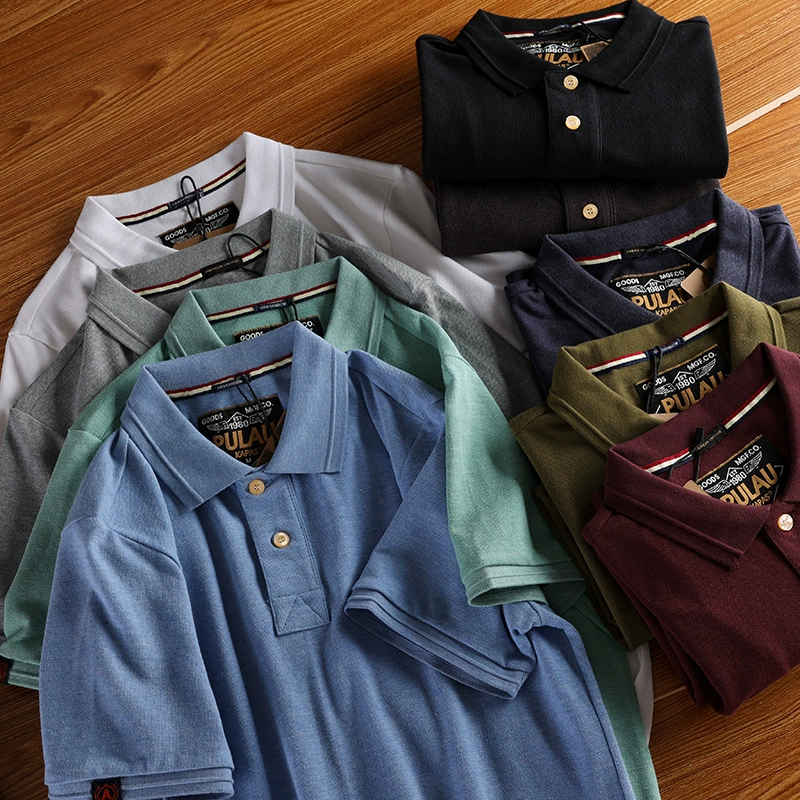 Твердые товары! Внешняя торговля Длинная хлопковая рубашка-поло с коротким рукавом Американская сильно выстиранная деловая Повседневная мужская футболка с лацканами и короткими рукавами