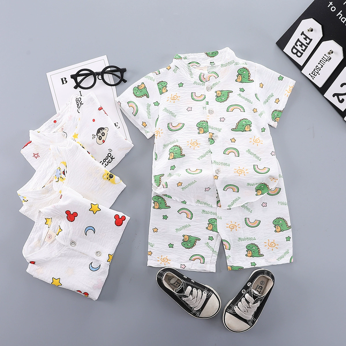 2024 новый детский костюм с короткими рукавами для мальчика, мультяшная рубашка, летний рубашечный костюм для мальчика, оптом, трансграничный